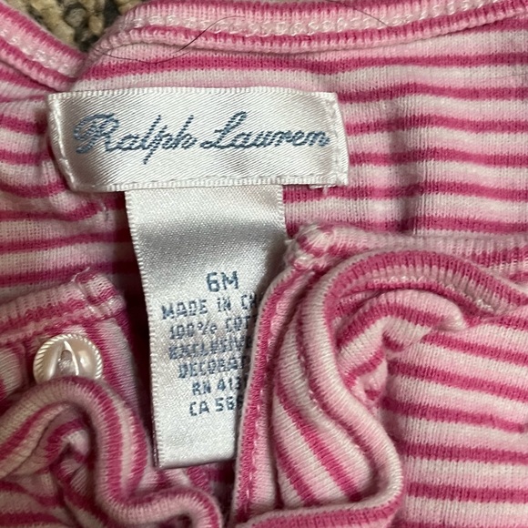 Ralph Lauren pink striped and ruffled onesie - Picture 2 of 4